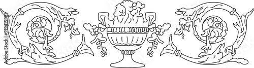 Vector sketch illustration silhouette design ornate ornament painting of the holy grail old classic vintage ethnic