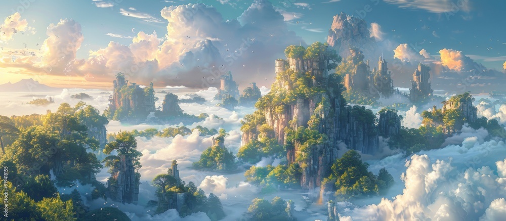 Mystical Mountain Peaks Piercing Through Clouds Mystical Mountain Peaks Piercing Through Clouds