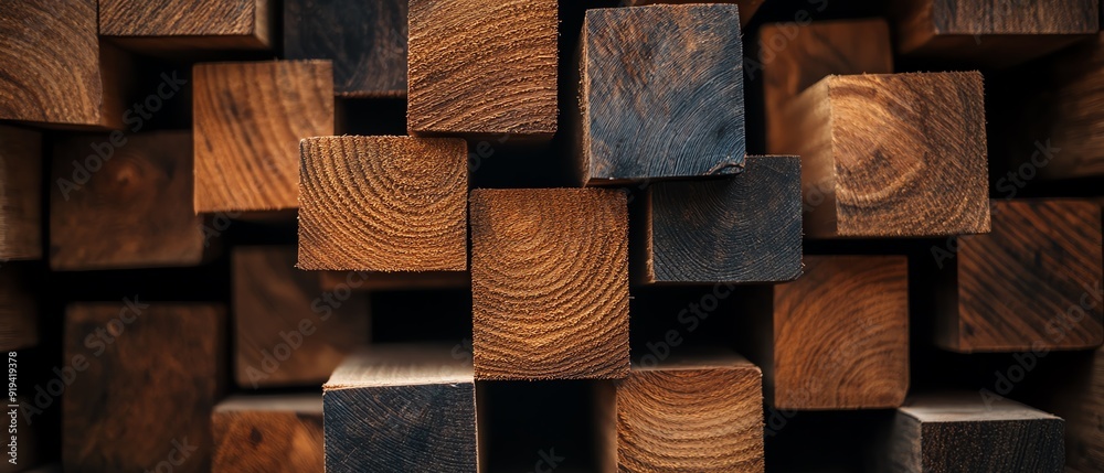Detailed view of timber pieces being stacked in alternating patterns, highlighting the texture and natural imperfections of the wood, timber, stacking technique Detailed view of timber pieces being stacked in alternating patterns, highlighting the texture and natural imperfections of the wood, timber, stacking technique