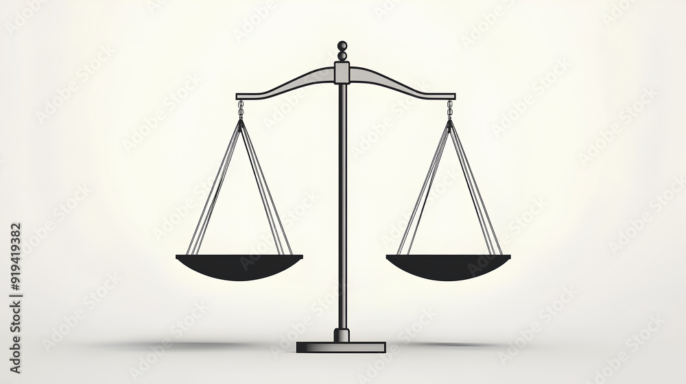 A simple line art icon of the scales of justice on a plain white background