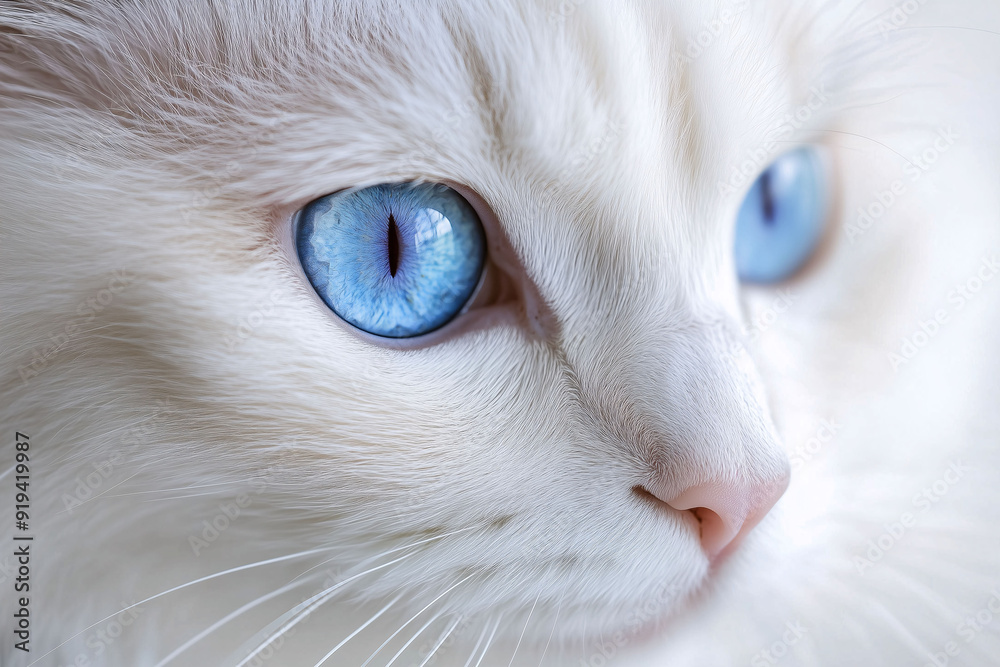 Close-up of White Cat with Striking Blue Eyes Close-up of White Cat with Striking Blue Eyes