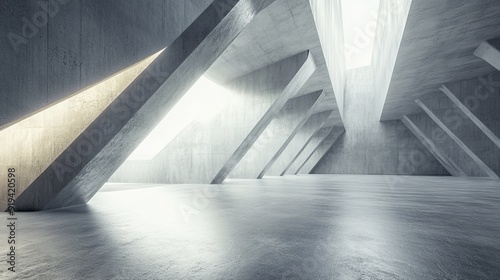 Abstract futuristic architecture with empty concrete floor. Stunning concrete building