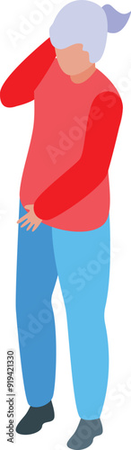 Older woman is touching her stomach with an ashamed expression on her face