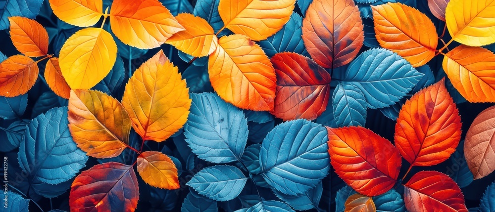 Vibrant autumn leaves in shades of orange and blue creating a stunning contrast, perfect for seasonal and nature-themed designs. Vibrant autumn leaves in shades of orange and blue creating a stunning contrast, perfect for seasonal and nature-themed designs.
