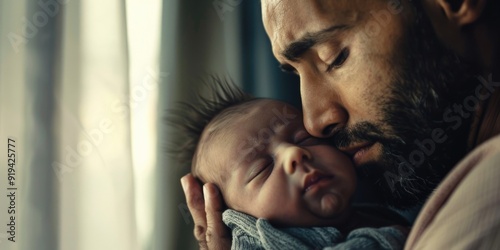 A man holding a baby, smiling lovingly, and another baby in his arms.