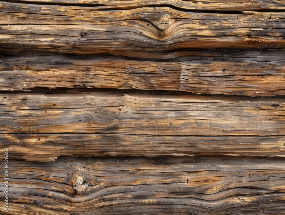 This image depicts a close-up view of old, rotted wooden siding that shows signs of rust and weathering. The wood has developed a natural patina due to exposure to the elements over time This image depicts a close-up view of old, rotted wooden siding that shows signs of rust and weathering. The wood has developed a natural patina due to exposure to the elements over time