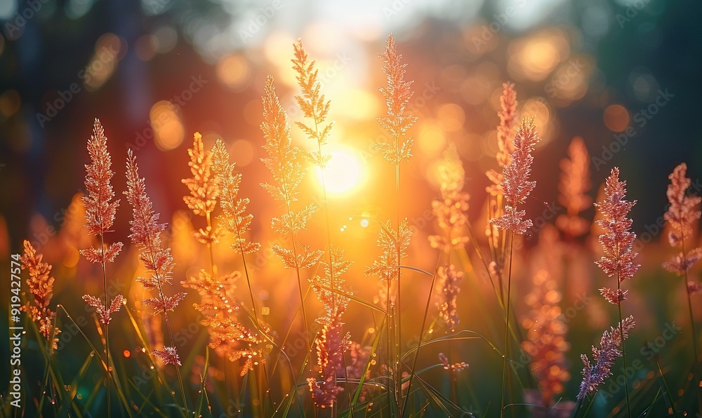 wild grass in the forest at sunset macro image shallow depth of field abstract summer nature background vintage filter. wild grass in the forest at sunset macro image shallow depth of field abstract summer nature background vintage filter.