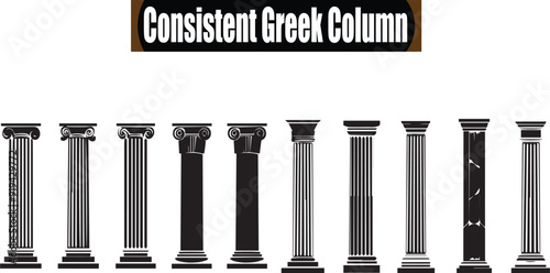 Consistent Greek Column Black Silhouette Vector Series