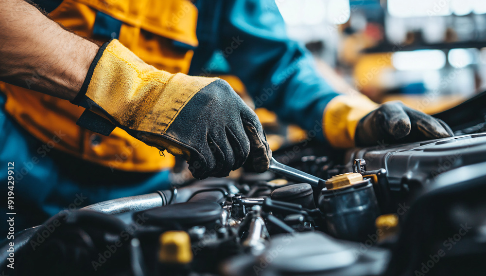 Mechanic Working on Car Engine. Mechanic Working on Car Engine.