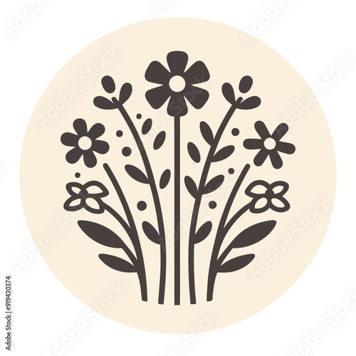 Logo Wild flower bouquet line, Logo Botanical, Floral, and Aesthtetic.