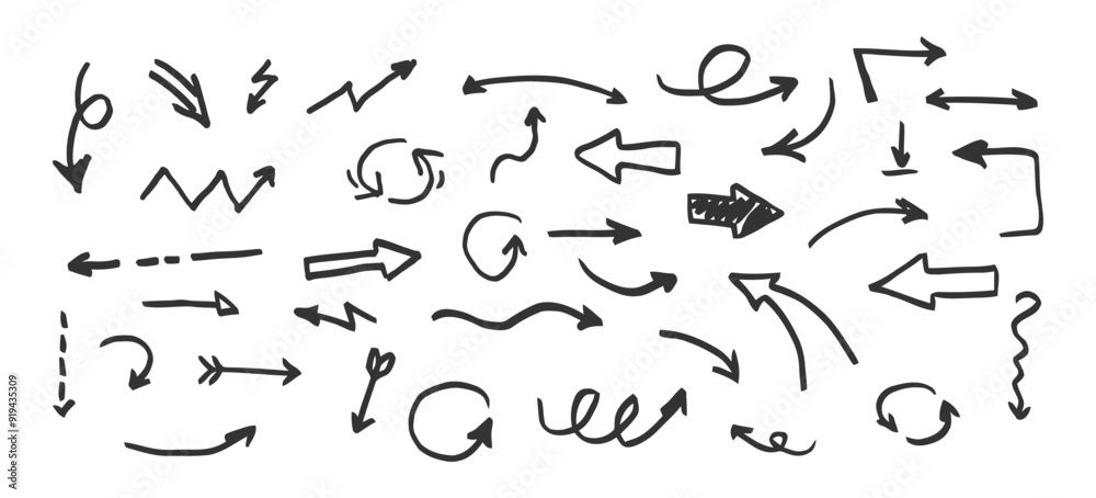 Hand drawn doodle arrow set icon. Vector isolated illustration Hand drawn doodle arrow set icon. Vector isolated illustration