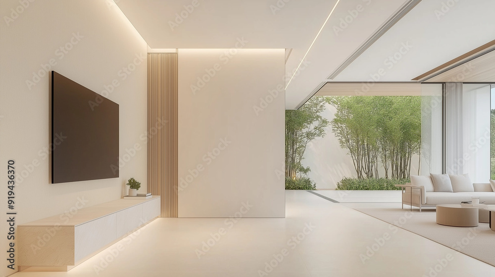 Cream white, modern style, minimalist style, refreshing and clean space,