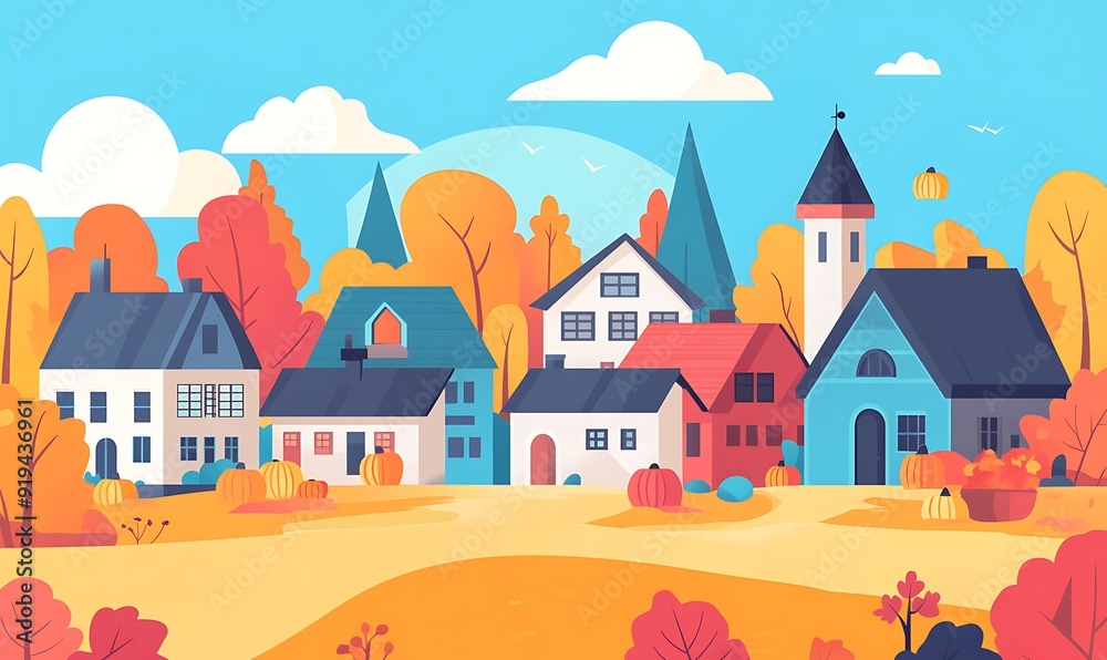 Charming Autumnal Village Landscape Charming Autumnal Village Landscape