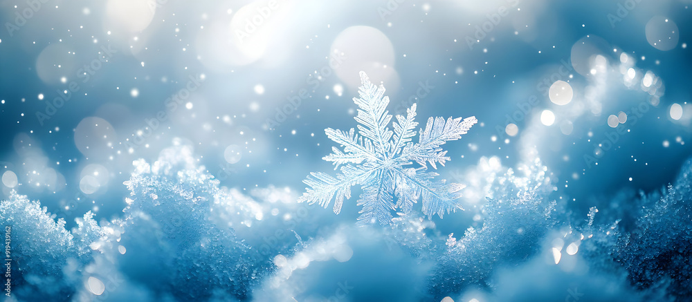 A close-up of a delicate snowflake resting on soft snow, illuminated by glowing winter light, creating a serene and magical atmosphere. A close-up of a delicate snowflake resting on soft snow, illuminated by glowing winter light, creating a serene and magical atmosphere.