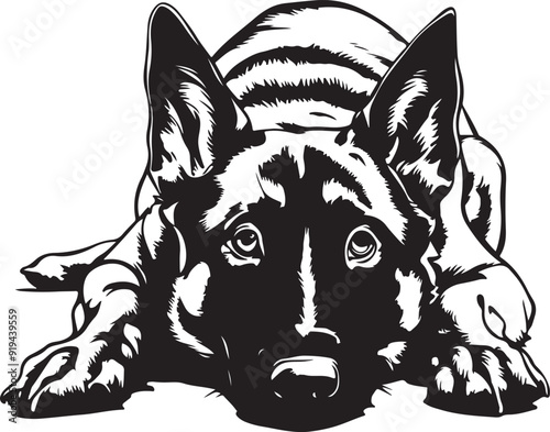 Belgian Malinois Dog Lying Down Stylized Vector