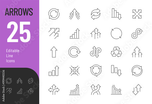 Arrows Line Editable Icons set. Vector illustration in modern thin line style of infographic related icons: increase, growth, dynamic, and more. Pictograms and infographics