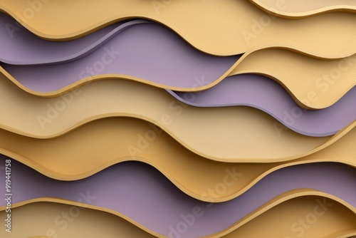 Wallpaper Mural An abstract composition of curved waves in soft tones of yellow and lavender, creating a sense of fluidity and modern design. Torontodigital.ca