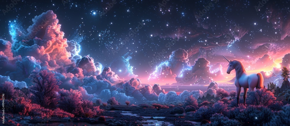 Magical Unicorn Under a Starry Night Sky Magical Unicorn Under a Starry Night Sky