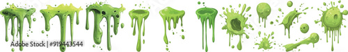 An animated graphic of cartoon green slime with drips of mucus, slimy blobs, and bright toxic stains.