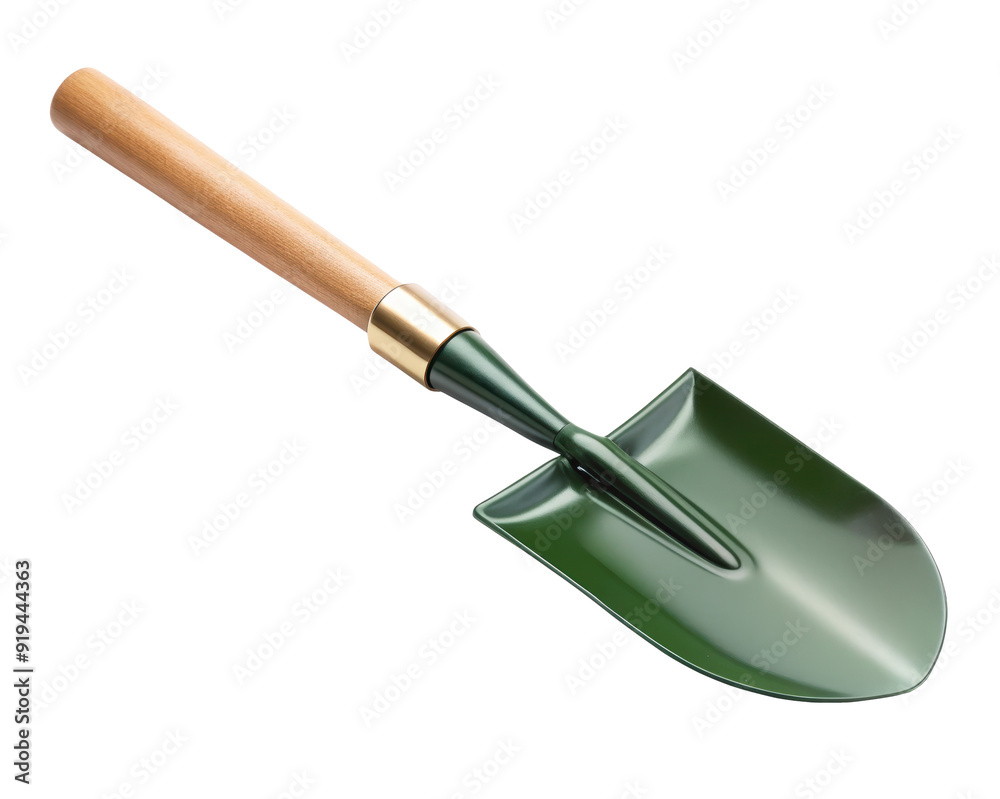 Silver shovel with a wooden handle, offering a sleek and modern design. Ideal for durable gardening tools with a contemporary touch. Isolated on transparent background, png. Silver shovel with a wooden handle, offering a sleek and modern design. Ideal for durable gardening tools with a contemporary touch. Isolated on transparent background, png.