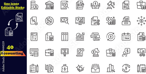 Accounting icon set. Containing financial statement, accountant, financial audit, invoice, tax calculator .