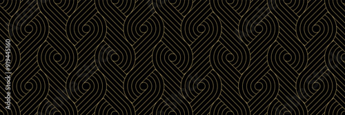 Luxury black background pattern seamless geometric gold line circle abstract design vector. Christmas background.