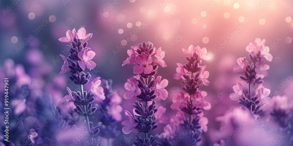 Fototapeta premium Violet Field of Lavender Flowers, Purple Floral Bouquet