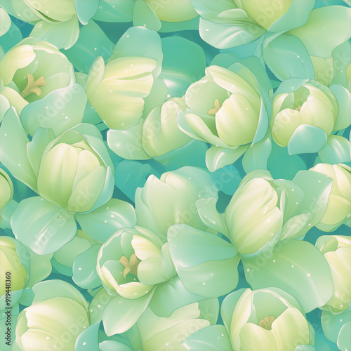 アニメ風の緑のチューリップのテクスチャパターン