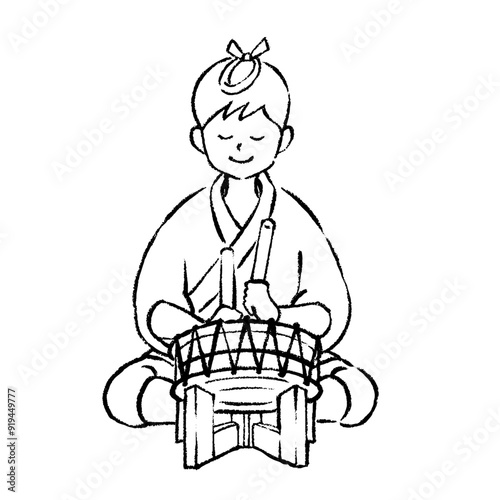 祭囃子　太鼓を叩く男性のイラスト