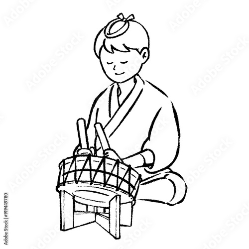 祭囃子　太鼓を叩く男性のイラスト
