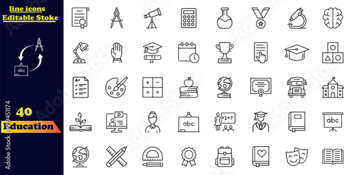 Back to school icon set with 40 different vector icons related with education, success, academic subjects and more.
