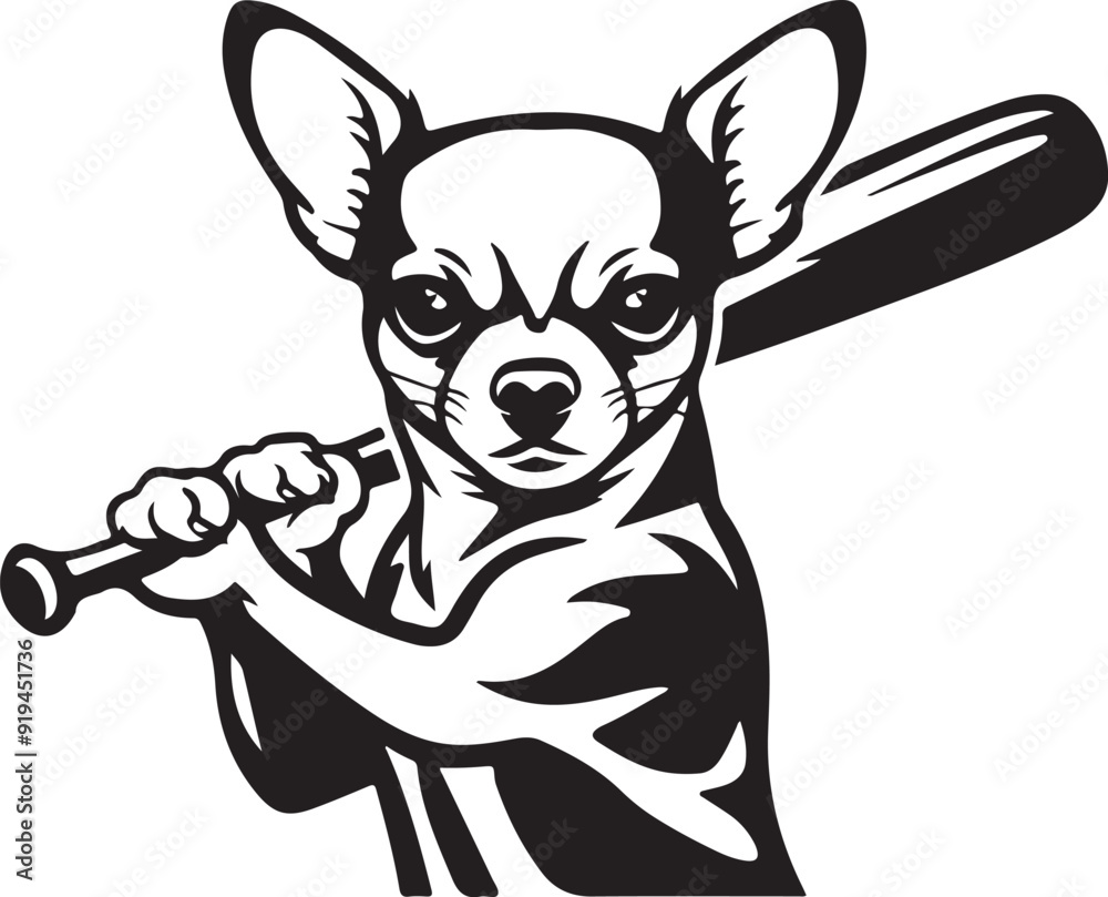 Chihuahua Dog with Baseball Bat Stylized Vector Illustration Chihuahua Dog with Baseball Bat Stylized Vector Illustration