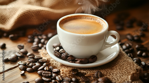 Espresso machine coffee ready cup of coffee and beans hot coffee  cafe fum ante cup of coffee and beans hot coffee caffe fumigant, Generative AI