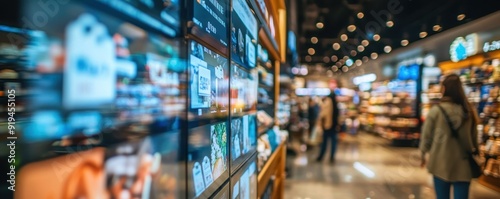 Wallpaper Mural Dynamic Virtual Shopping Experience: Detailed Product Displays & Seller Ratings in Futuristic Global Marketplace Torontodigital.ca