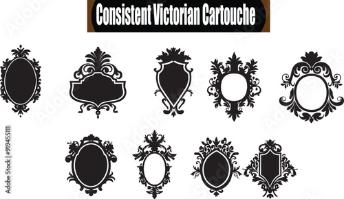 Consistent Victorian Cartouche Black Silhouette Vector Series