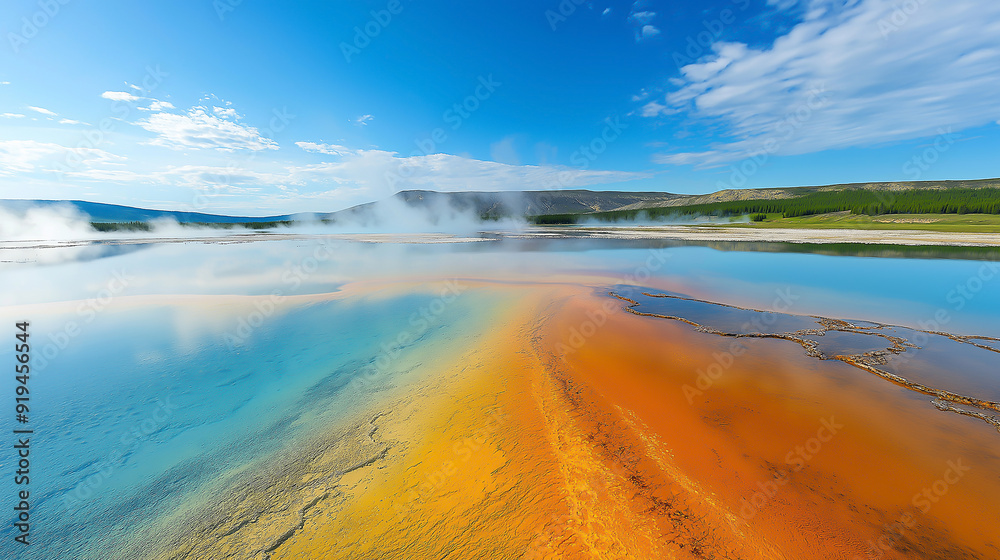 a geothermal area, colorful mineral deposits, steam vents a geothermal area, colorful mineral deposits, steam vents