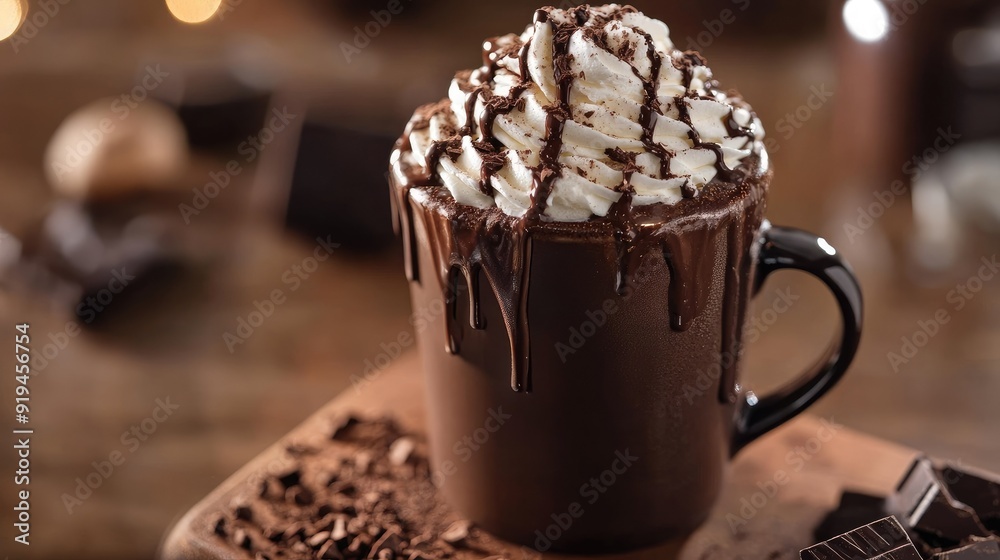 Rich hot mocha with whipped cream and chocolate drizzle Rich hot mocha with whipped cream and chocolate drizzle