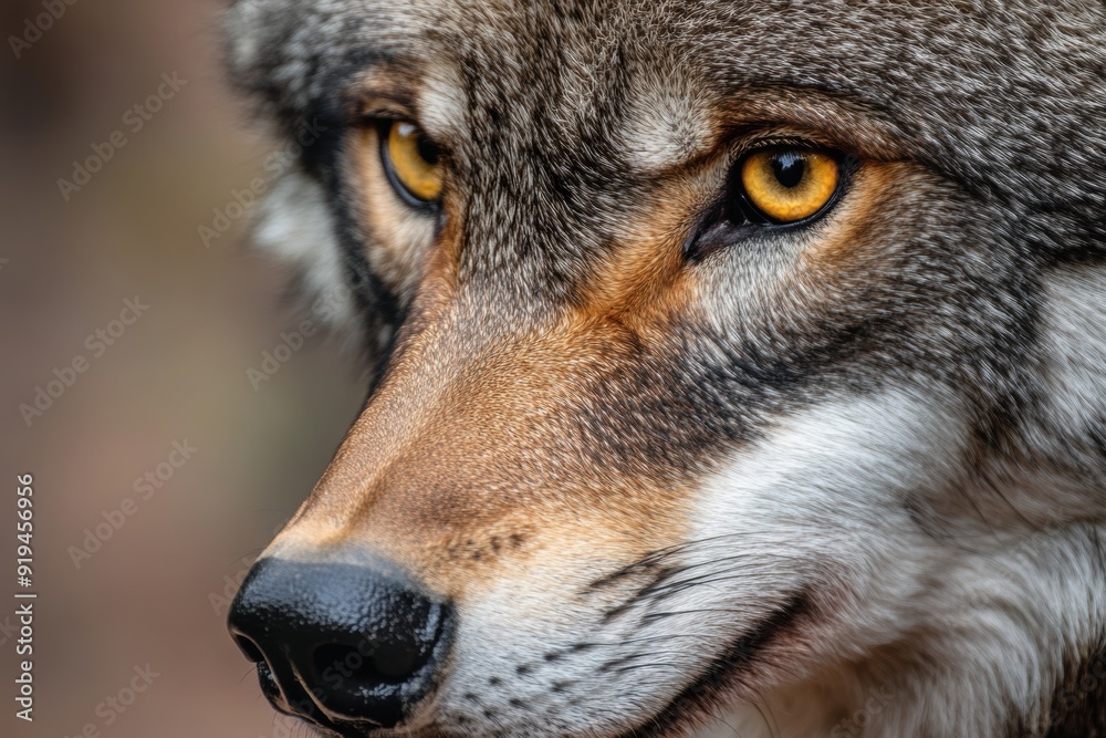 Fototapeta premium Intense gaze of wild wolf in natural habitat
