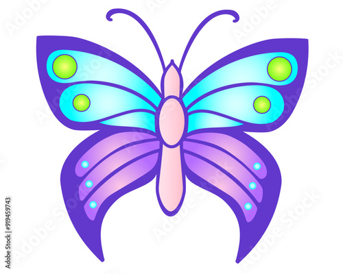Bright, contrasting butterfly in purple, violet and pink colors. A luxurious vector butterfly insect is a symbol of spring and awakening life. Moth - vector full-color element for decoration.	