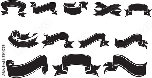 Artistic Ribbon Silhouette Elements in Black