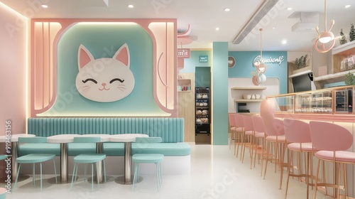 Modern cat cafe interior Generative Ai
