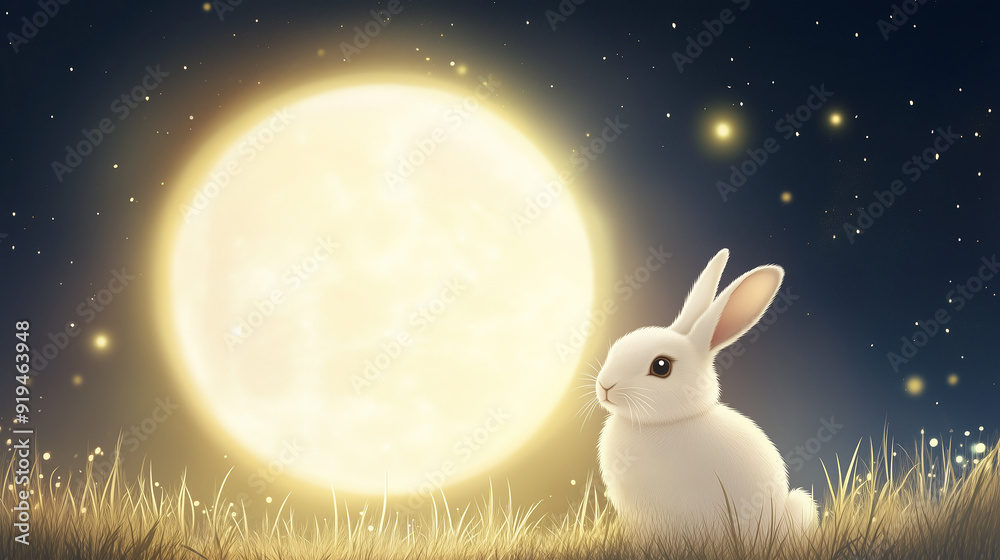 Chuseok, Autumnal Korean holiday backdrop with an adorable rabbit, a bright full moon in the night sky, with a serene and warm feel, for Korean Thanksgiving Day, the Asian Mid Autumn festival Chuseok, Autumnal Korean holiday backdrop with an adorable rabbit, a bright full moon in the night sky, with a serene and warm feel, for Korean Thanksgiving Day, the Asian Mid Autumn festival