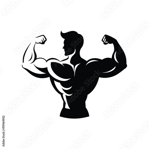 Silhouette of a body builder man vector illustration, Muscular bodybuilder vector silhouette illustration isolated on white background. Sport man strong arms show in different pose., Body builder