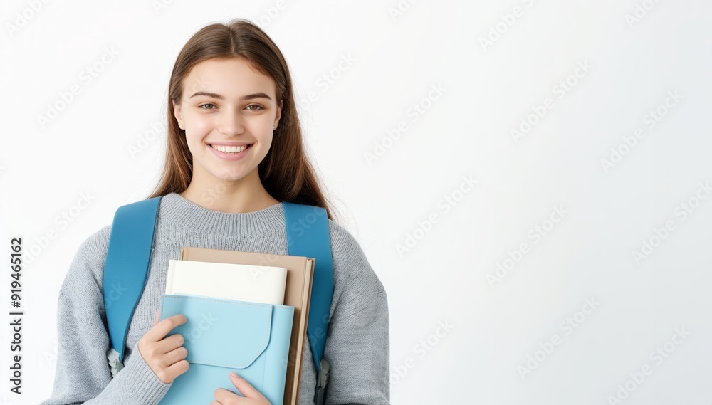 student girl rejoices at new lessons,female excited about training seminar isolated on bright purple background, looking at camera. student girl rejoices at new lessons,female excited about training seminar isolated on bright purple background, looking at camera.