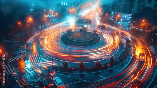 Wallpaper Mural Long exposure photo of a busy traffic circle at night with vibrant light trails, creating a stunning visual effect. Torontodigital.ca