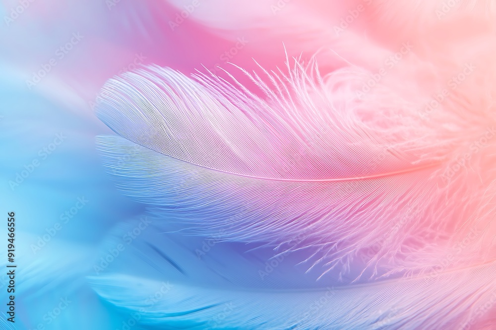 Soft white feathers on a blue and pink background. Soft white feathers on a blue and pink background.