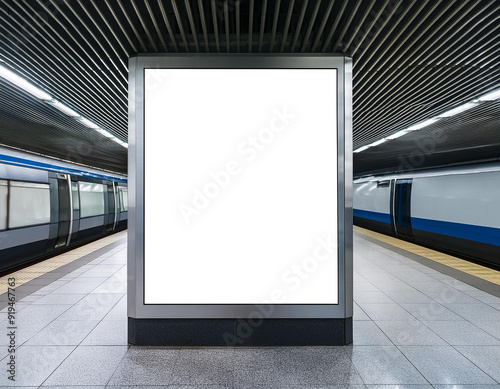 White blank box poster mockup in metro station. Design material.  With copy space.