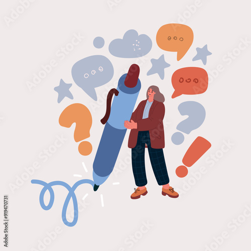 Cartoon vector illustration of Woman with pen writing down