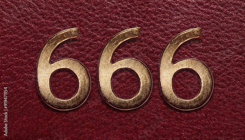 Golden 666 Number Symbol Against Red Background photo