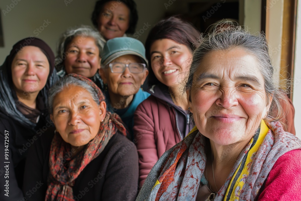 A group of women are smiling for the camera. They are all wearing scarves and some of them are wearing glasses A group of women are smiling for the camera. They are all wearing scarves and some of them are wearing glasses